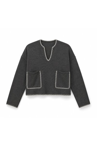 VERYMODA Πλεκτή Μπλούζα με Ραφές Τσόμπαν - Χακί |   F1652