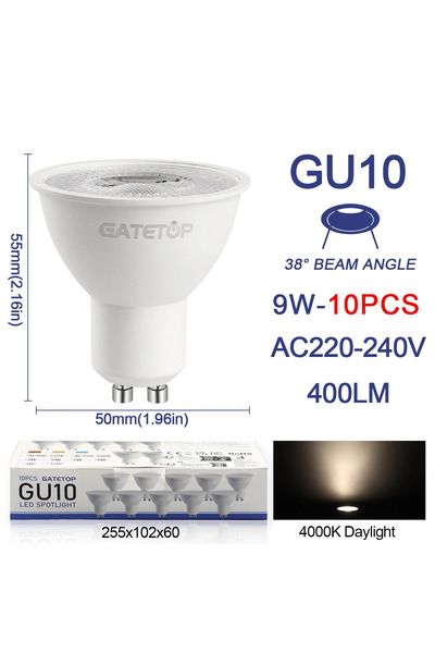 Choice 9w AC 220-240V 38degree 4000K 10 Pack Focos Gu10 Spotlight Lampara 220...