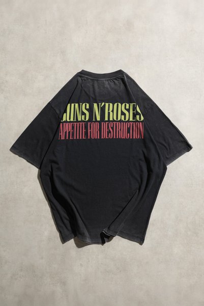 Overdrive Tricou unisex negru cu mânecă scurtă, supradimensionat, cu imprimeu Guns N' Roses Appetite for Destruction, Acid Washed