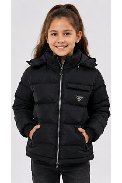 İrem Çocuk Giyim Girl'S/Boy's Black Coat with Zipper Pockets and Detachable H...