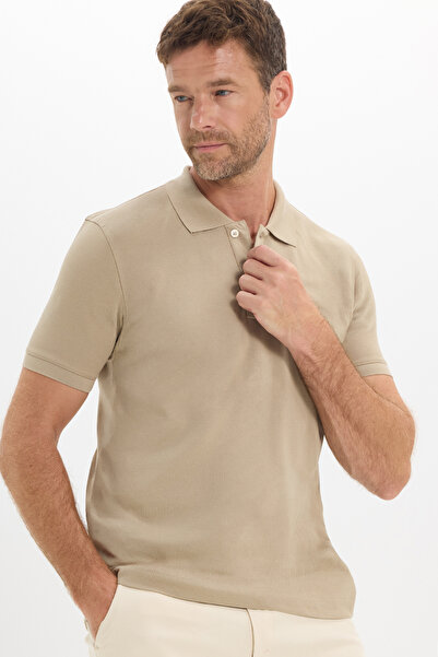 Tudors Men's slim fit premium series 100% cotton soft mercerized beige polo c...