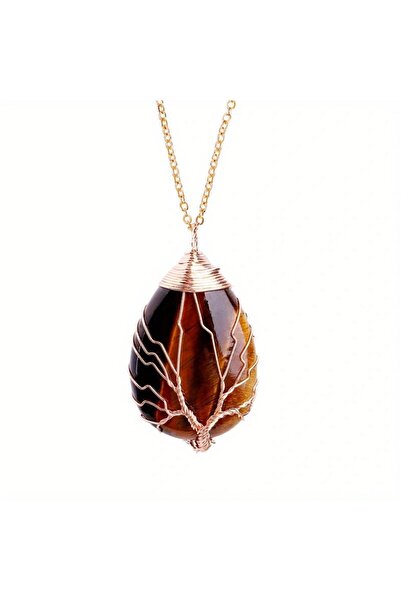 Choice Gold Tiger Eye Tree of Life 7 Chakra Natural Gemstone Necklace Crystal...