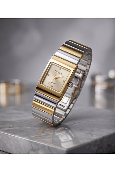 Ferrucci Milano Women's Wristwatch 22mm Gold Silver Double Color Vintage Rect...