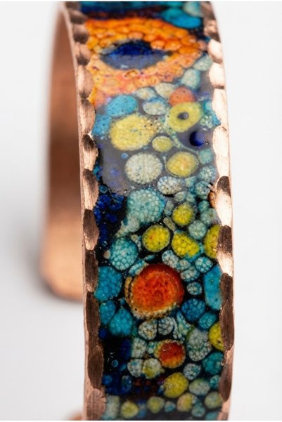Erol Bakır Copper Mosaic Art Patterned Adjustable Clamp Bracelet