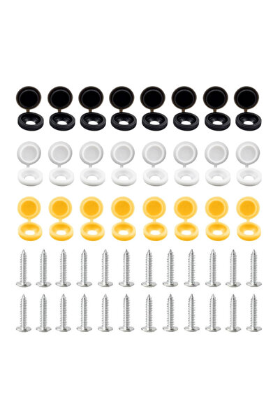 Choice 48pcsB Stainlessscrews and Caps Black White and Yellow License Plate S...