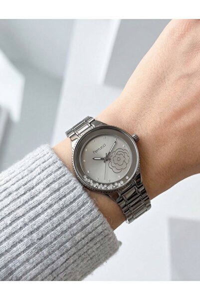 Ferrucci Women's Wristwatch with Movable Stone Flower Detail Anthracite Steel...
