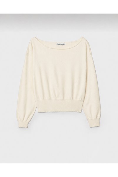 Gülce moda Women's Slim Mercerized Asymmetrical Cut Boat Neck Knitwear Sweater