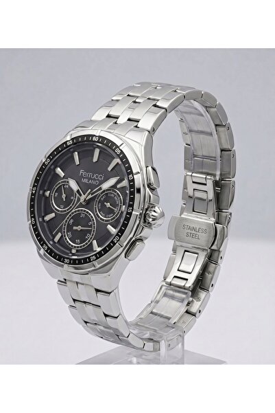Ferrucci Milano 42mm Black Dial Multifunctional Men's Wristwatch 3 Atm Steel ...