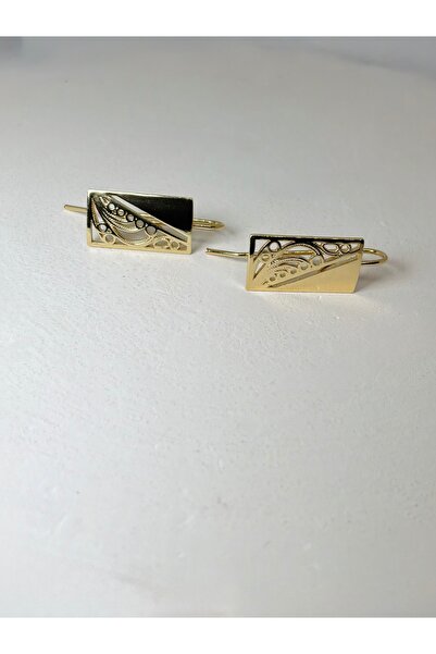 Lumel Takı Cm Jewelry Gold Renk Dikdörtgen Vintage Desenli Küpe