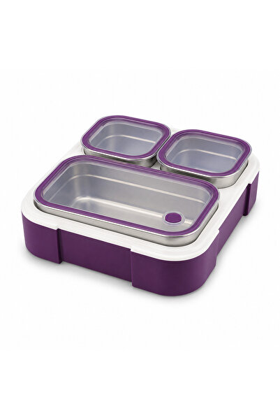 LAYAN Portable 3-Section Lunch Organizer in Purple, 304 Stainless Steel Bento...