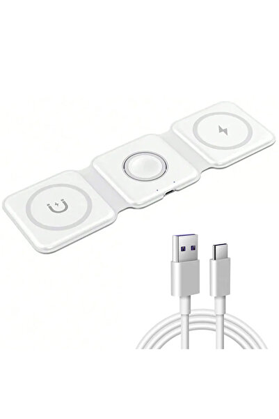 Choice White With Cable 3 in 1 Magnetic Wireless Charger Pad Stand for iPhone...