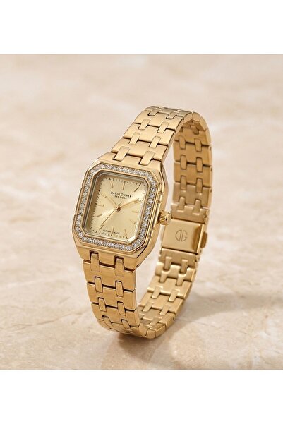 DAVID GUNER San Diego Women's Wristwatch 24 mm Gold Steel Band Stone Dial Sty...
