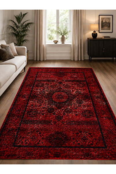 ALA RUGS Afgan Bordo Makine Dokuma Vintage Salon Oturma Odası Halısı