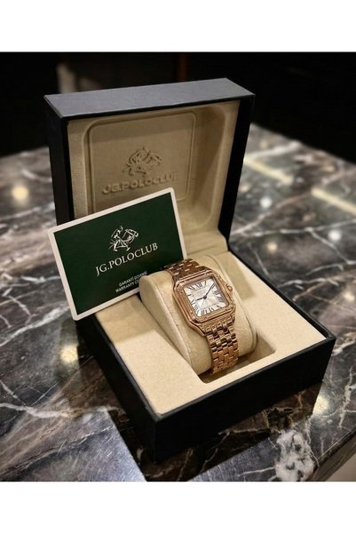 JG. Polo Club J.G. Polo Club Women's Wristwatch Square Case Roman Numerals Gold Color Steel Band Quartz 26 mm