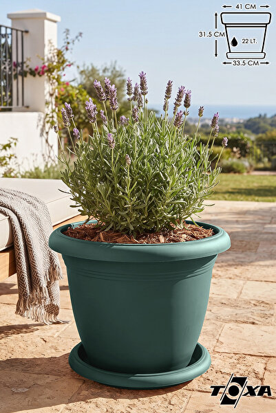 ToXA 22 Litre 42x31cm Tabaklı Yuvarlak Plastik Büyük Boy Villa Saksı No9 Mat ...