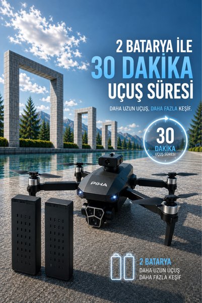 piha S130 Drone Ekranlı kumanda 2Batarya&30Dakika Uçuş 720P Çift Kamera Engelden Kaçınma Drone
