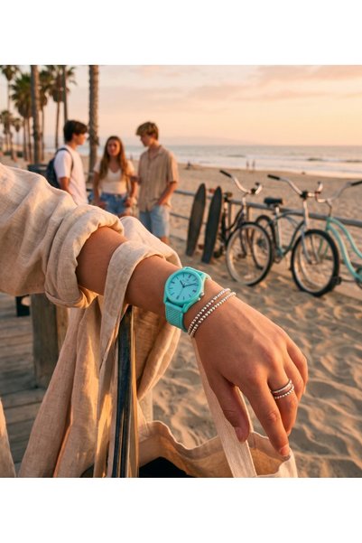 DAVID GUNER San Diego 39mm Unisex Turquoise Silicone Band Watch – Teenage Style Sport Casual Aqua Blue Wristwatch