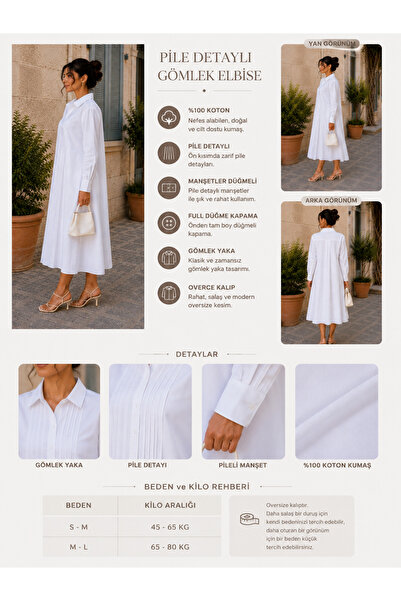 THB.Edition Kadın Piliseli Gömlek Elbise Maxi Oversize Rahat Kesim