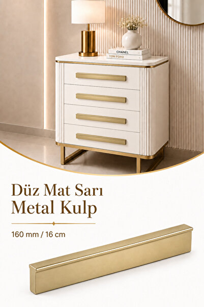 Badem10 Özen 160 mm 16 cm Mat Sarı Metal Mobilya Kulpu Uzun Çekmece Dolap Kap...