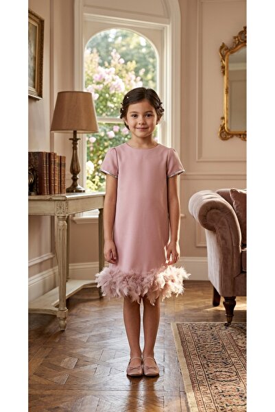 Mashotrend Rochie de seara cu tivul cu pene - Rochie pentru fete - Rochie de ...