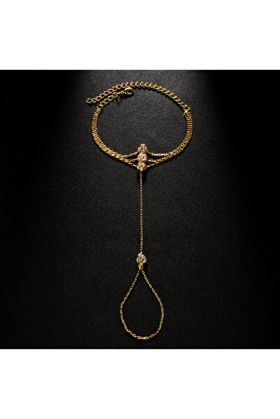 Choice Gold-color Fashion Multilayer Zircon Hand Chain Bracelets Link Ring fo...