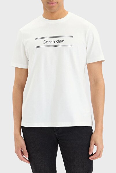 Calvin Klein Men's Brand Logo White T-Shirt Suitable for Daily Use