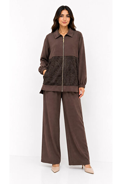 Nuss 1089 Pocket Detailed Trouser Suit - Coffee