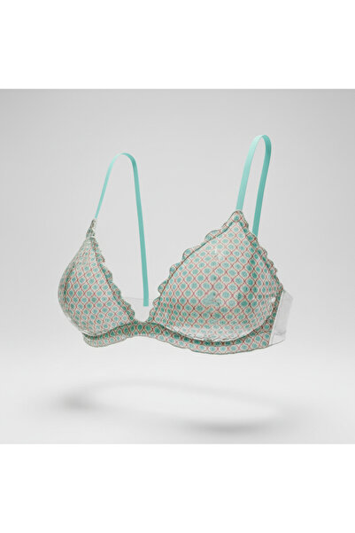 BONBON Women's Transparent Tulle Ruffled Unwired Unpadded Bra Bb2083
