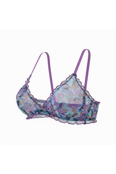 BONBON Women's Transparent Tulle Ruffled Unwired Unpadded Bra Bb2083