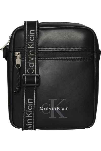 Calvin Klein Erkek Deri Ayarlanabilir Askı CK Metal Detay Fermuar Kapama Siya...