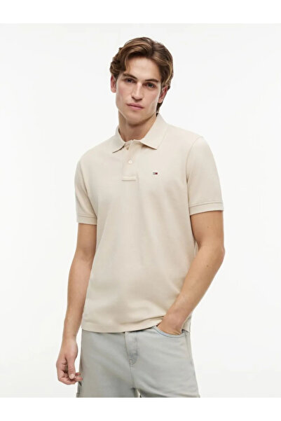 Tommy Hilfiger Men's Brand Logo Cream Polo Neck T-Shirt Suitable for Daily Use