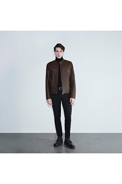 Desa Men's Brown Judge Collar Fit Leather Jacket