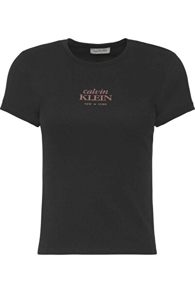 Calvin Klein Women's Black T-Shirt with Brand Logo, Suitable for Daily Use