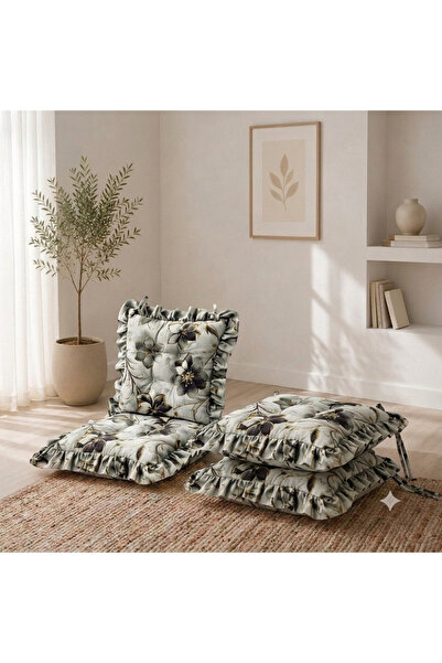 MoMMe SIRTLI SAÇAKLI 5D BASKILI SANDALYE MINDERİ DÖRTLÜ TAKIM ( 45*45 CM)