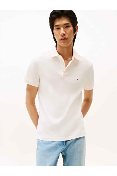 Tommy Hilfiger Erkek Marka Logolu Günlük Kullanıma Uygun Ekru- Polo Yaka T-Shirt
