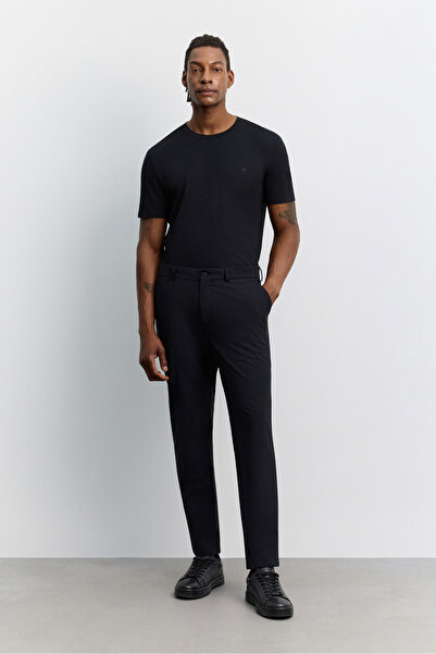 Avva Men's Black Slim Fit Technical Classic Trousers with Side Pockets A62Y3209