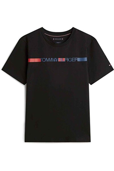 Tommy Hilfiger Ανδρικό μαύρο μπλουζάκι με λογότυπο μάρκας, κατάλληλο για καθη...