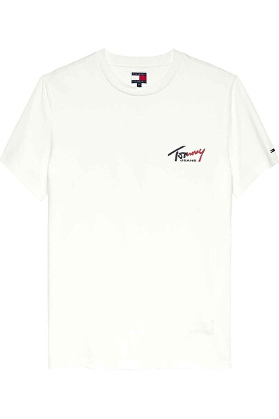 Tommy Hilfiger TJM SLIM SIGN CHEST SS TEE EXT Erkek Beyaz T-Shirt - DM0DM22538