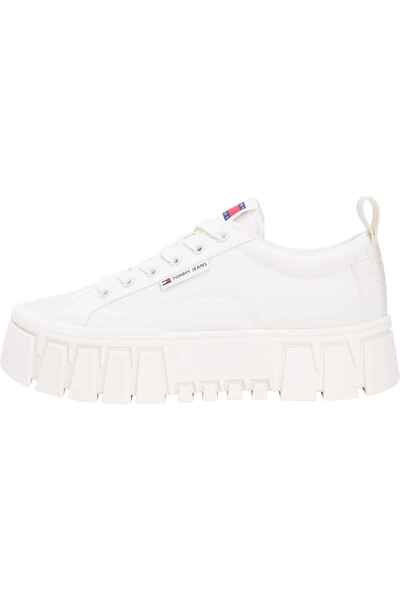 Tommy Hilfiger Kadın Marka Logolu Günlük Kullanıma Uygun Beyaz Sneaker