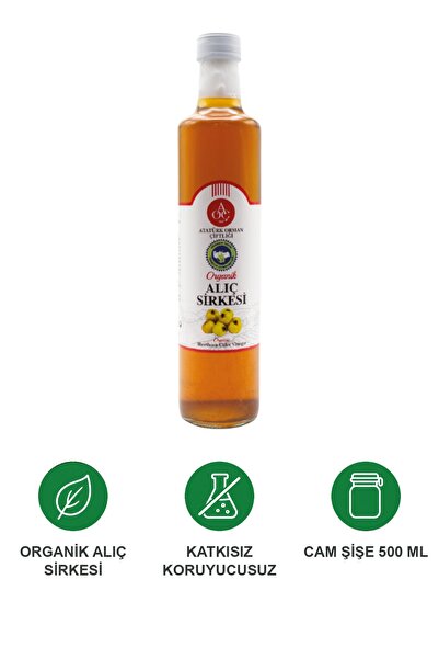 Atatürk Orman Çiftliği AOÇ Organik Alıç Sirkesi 500 ml Doğal Fermente Katkısız Koruyucusuz Cam Şişe