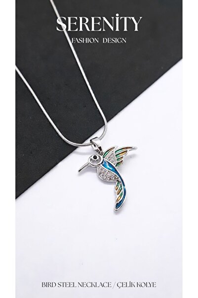 Serenity Colorful Zircon Stone Bird Figured Steel Necklace