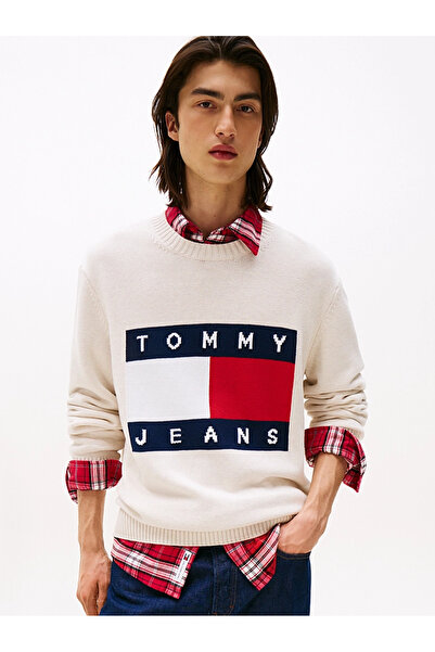 Tommy Hilfiger TJM Normal Kesim Melanj Bayrak Desenli Erkek Bej Kazak DM0DM22...