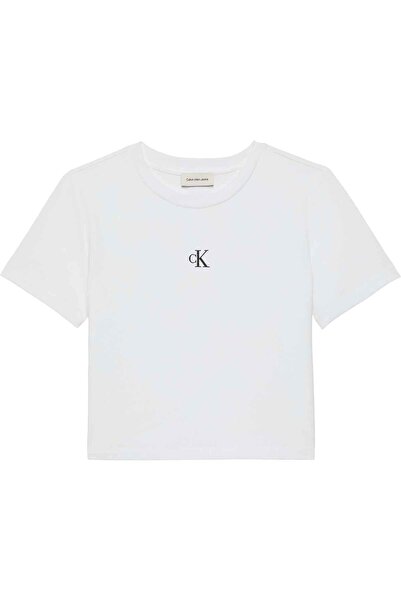 Calvin Klein Kısa Kollu Logolu Kısa Kadın Beyaz Crop LV047AB213-YAF