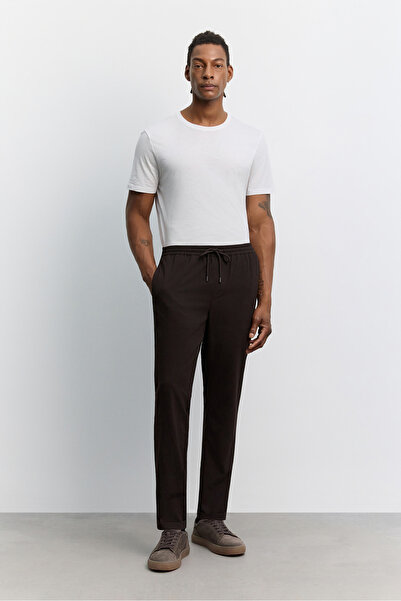 Avva Erkek Kahverengi Beli Lastikli Bağcıklı Duble Paça Jogger Relaxed Fit Pa...