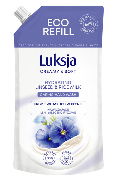 Luksja Sapun lichid Creamy & Soft, len si lapte de orez, 400ml