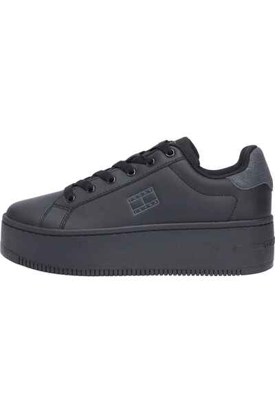 Tommy Hilfiger Kadın Marka Logolu Günlük Kullanıma Uygun Siyah Sneaker