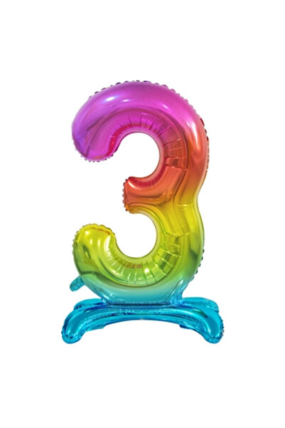 Generic Brand Balon folie cu suport, Cifra 3, Deco, Multicolor, 74cm