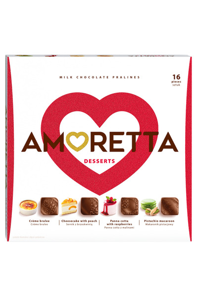 Mieszko Praline Amoretta, 106g, 16 bucati, arome: zmeura, piersica, fistic, c...