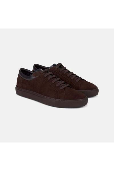 Desa Men's Dark Brown Lace-Up Crocodile Print Suede Sneakers