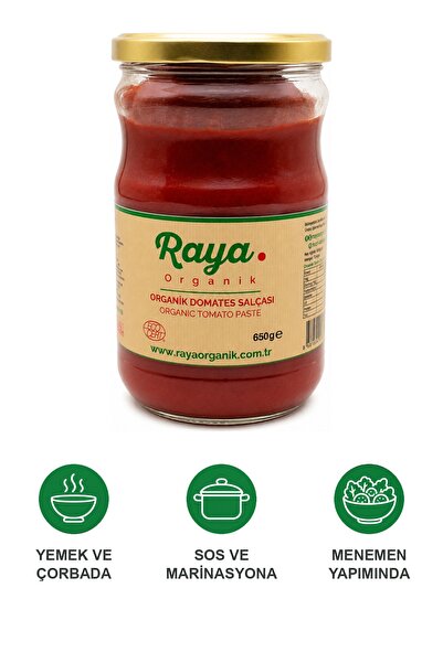 RAYA Organik Domates Salçası – 650 g Katkısız Koruyucusuz Geleneksel Üretim Cam Kavanoz